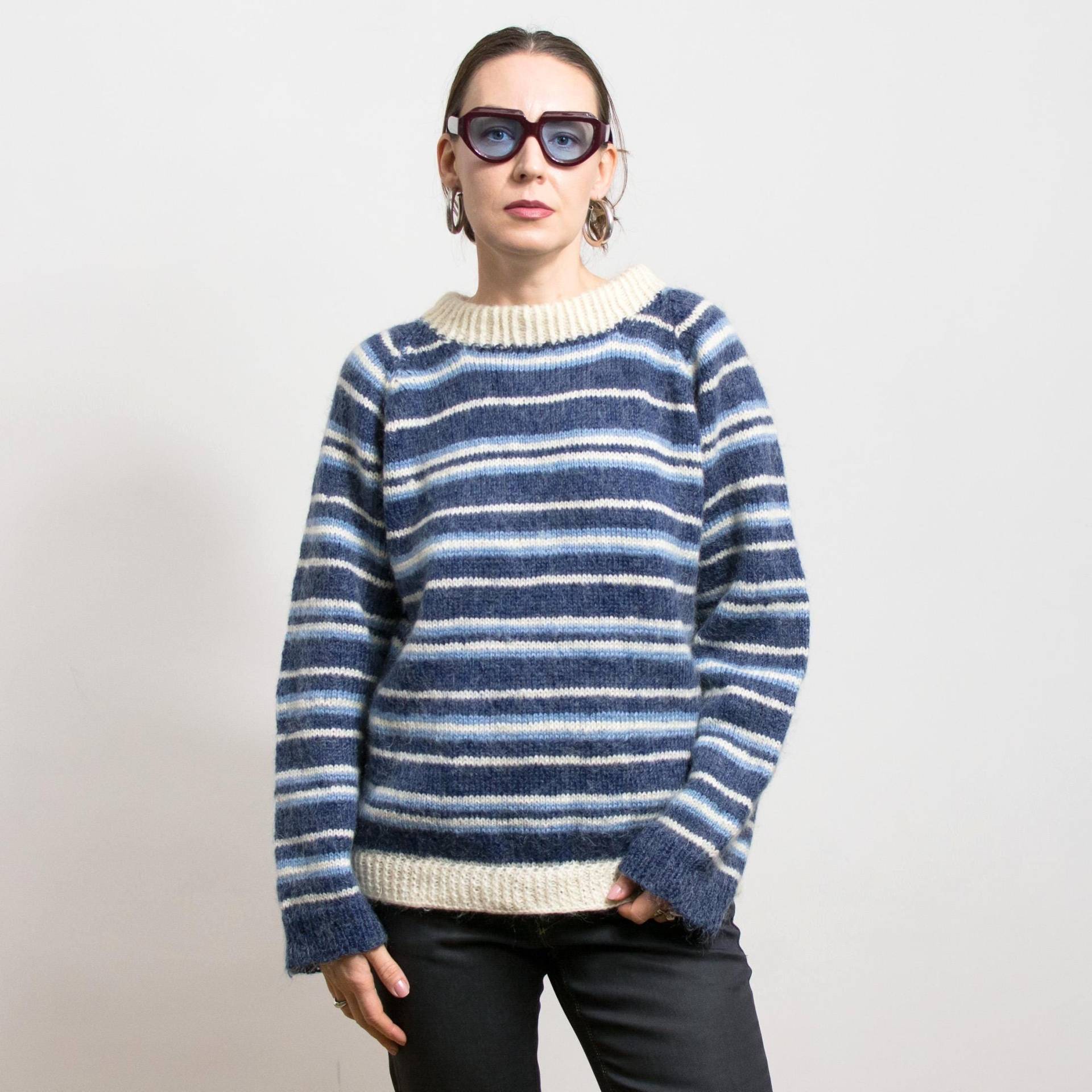 Vintage Wolle Und Kaninchen Haar Pullover Gestreift Fuzzy Oversized Xl von VintageShopGertrude