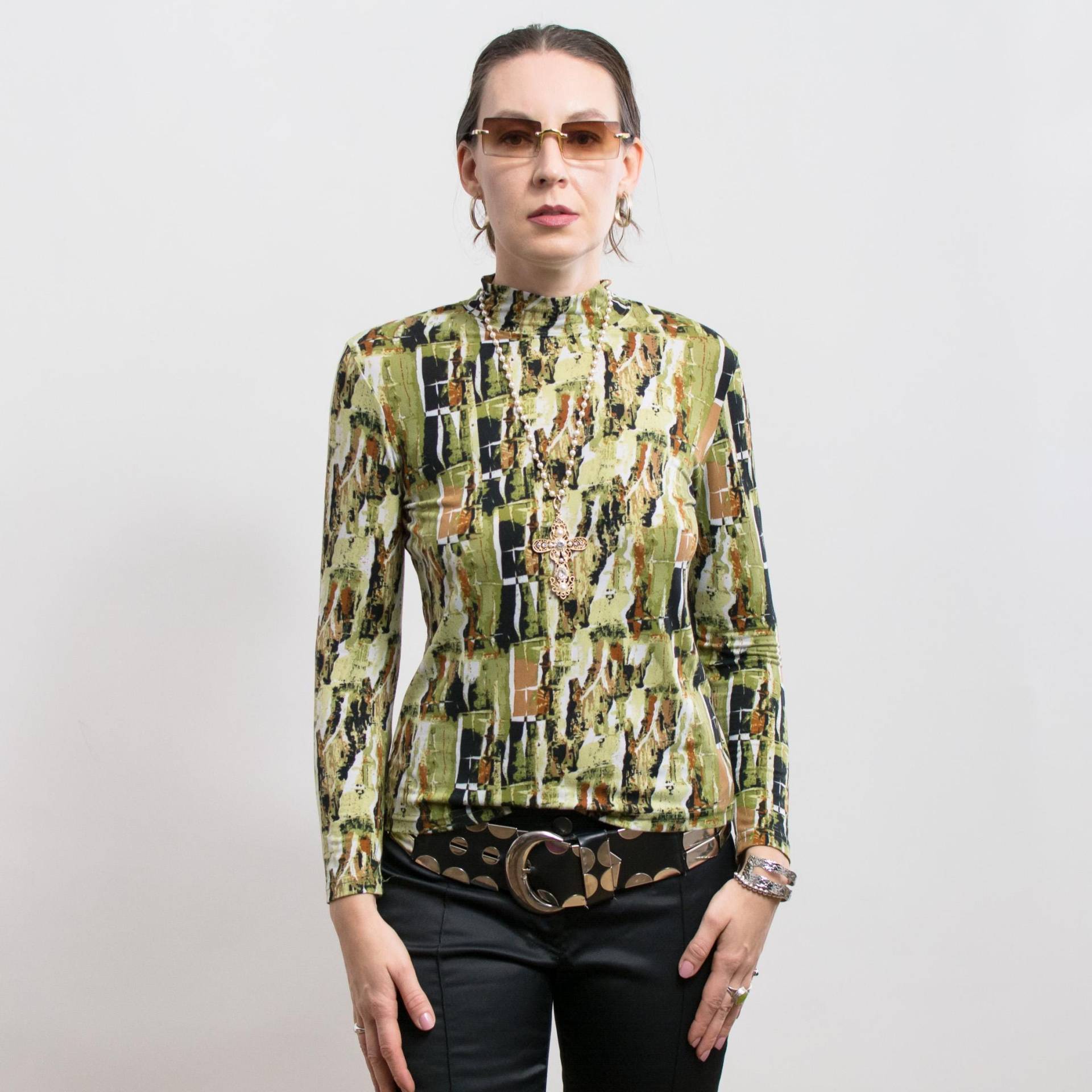 Vintage Y2K Mockneck Stretch Langarm Top S von VintageShopGertrude