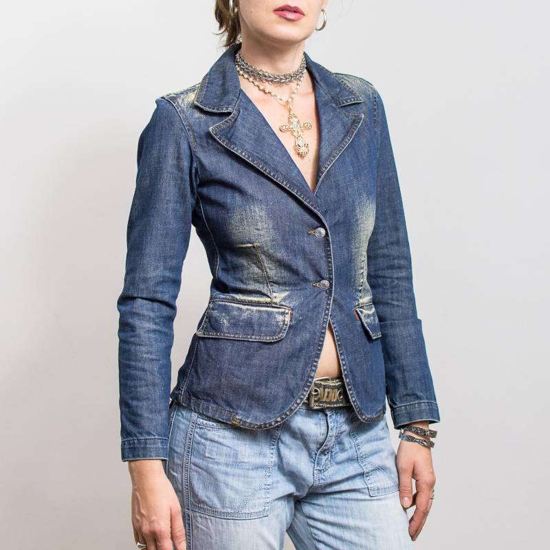 Vintage Y2K Taillierte Blaue Jeansjacke 2000S Damen Xs Vintage Y2K Taillierte Blaue Jeansjacke 2000S Damen Xs von VintageShopGertrude