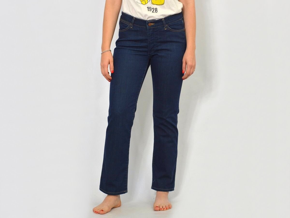 Wrangler Jeans Niedrige Taille Marineblau Gerade Passform Hipster 90Er Jahre W32 L30 Large von VintageShopGertrude