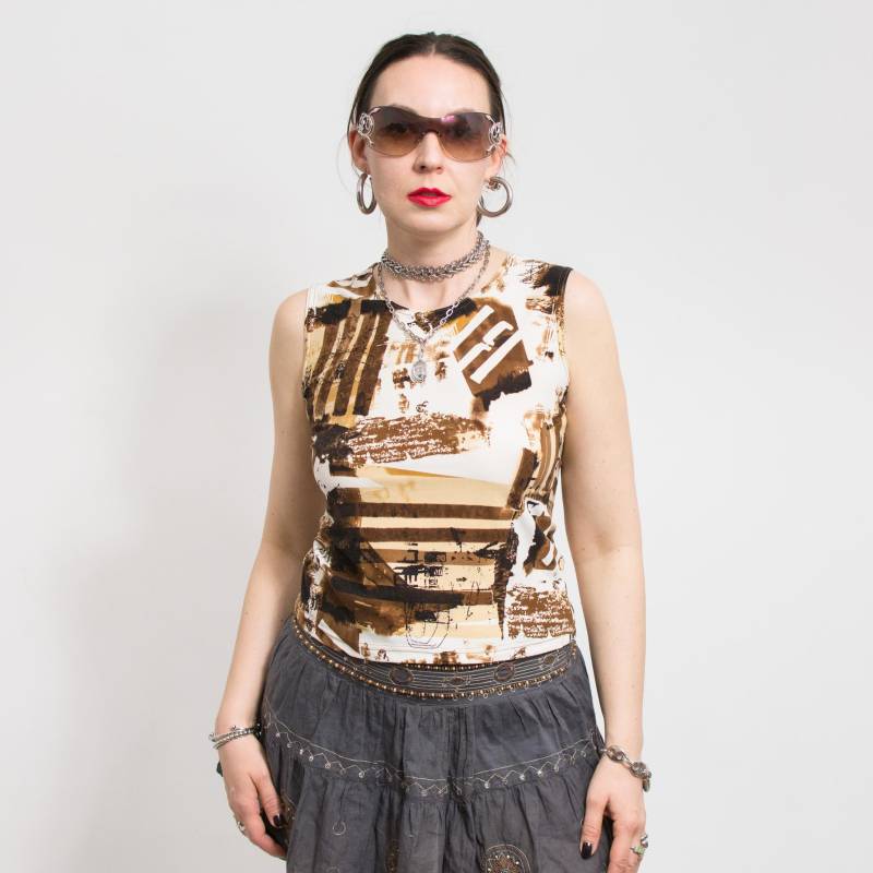 Y2K Bluse Gemustertes Ärmelloses Top Damen Gr. S von VintageShopGertrude