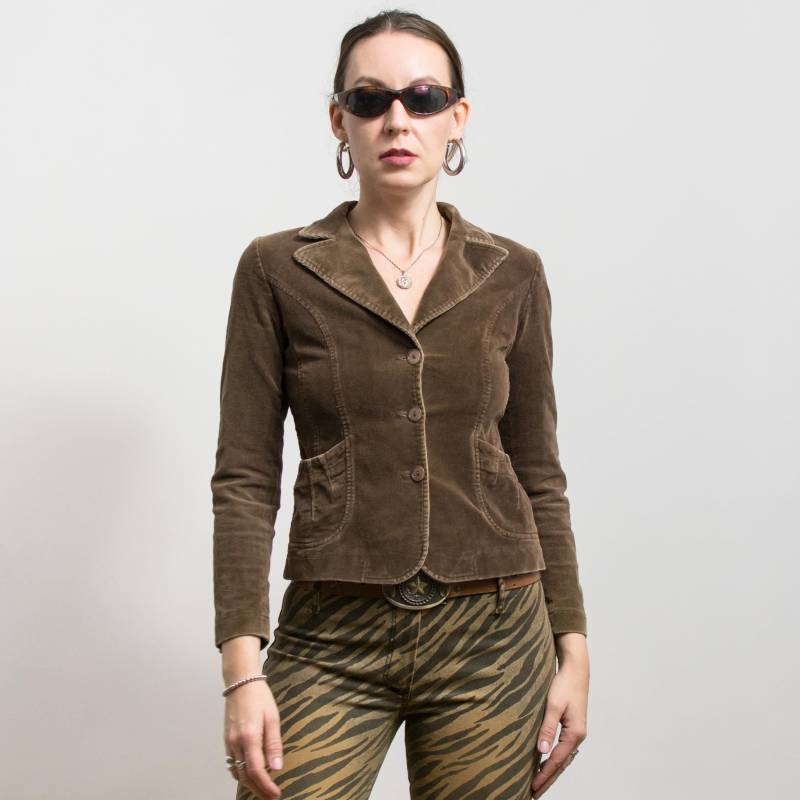 Y2K Braune Cord Jacke Taillierter Vintage Blazer Xs/S von VintageShopGertrude
