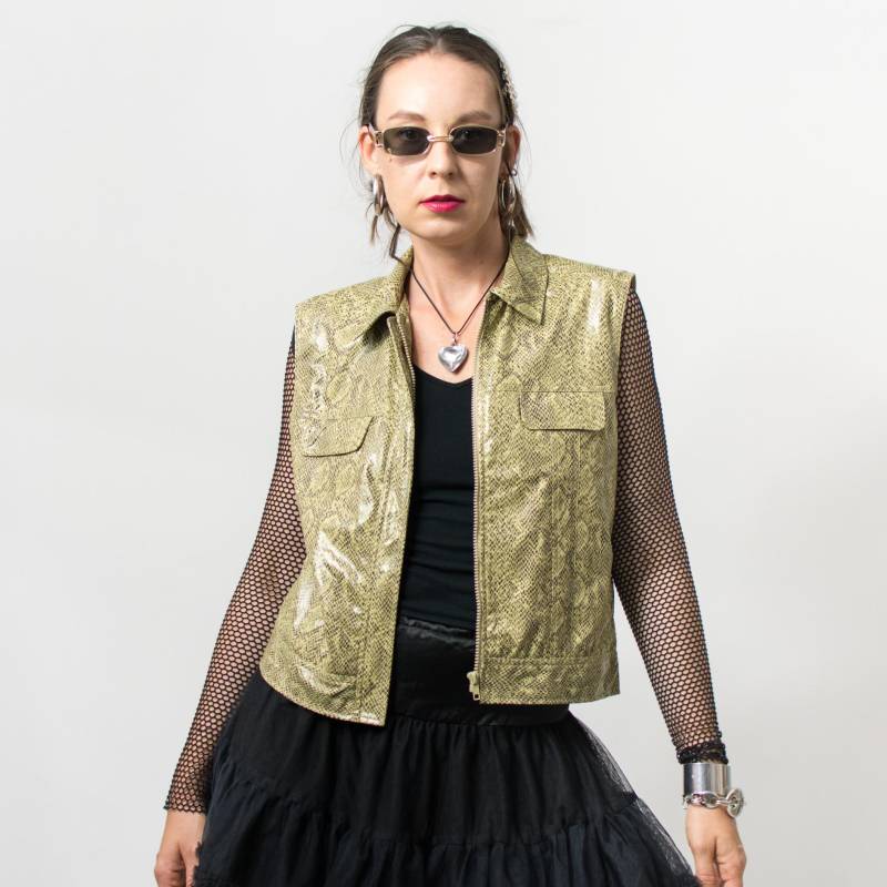 Y2K Vinyl Schlangen Print Weste | Vintage Ärmellose Jacke Damen M von VintageShopGertrude