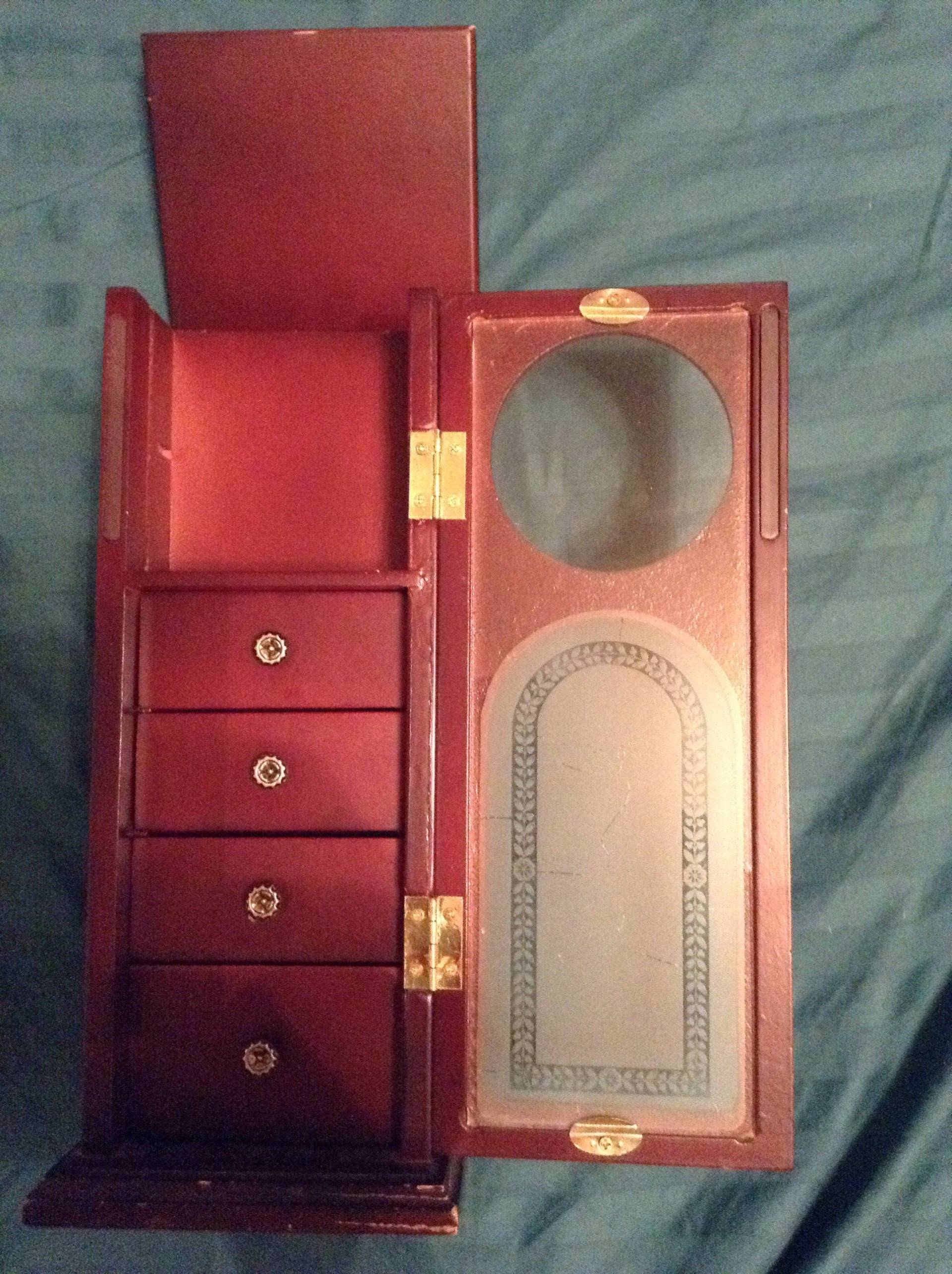 Hölzerne Schmuckkiste Unisex Aufbewahrungsorganizer Mit Schwingender Glastür 4 Individuelle Schubladen + Xtra Fächer von VintageShopandNew