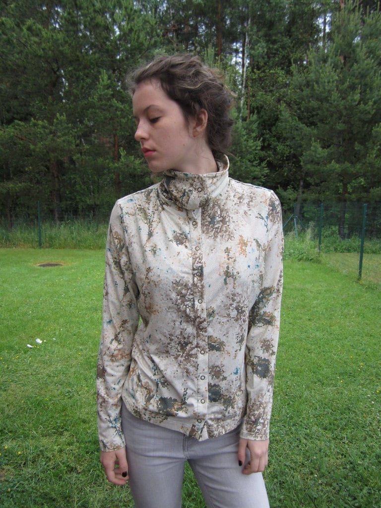 Vintage Damen Gemusterte Shirt Push-Button Langarm Turtleneck Kabel Bluse Bequem Jeden Viskose Größe M/L von VintageSisBro