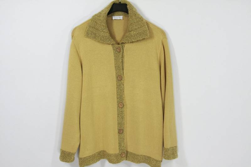 Vintage Damen Sand Beige Cardigan Langarm Button Up Gestrickte Pullover Karamell Braun Stricken Jacke Komfortable Oma Größe Xl von VintageSisBro