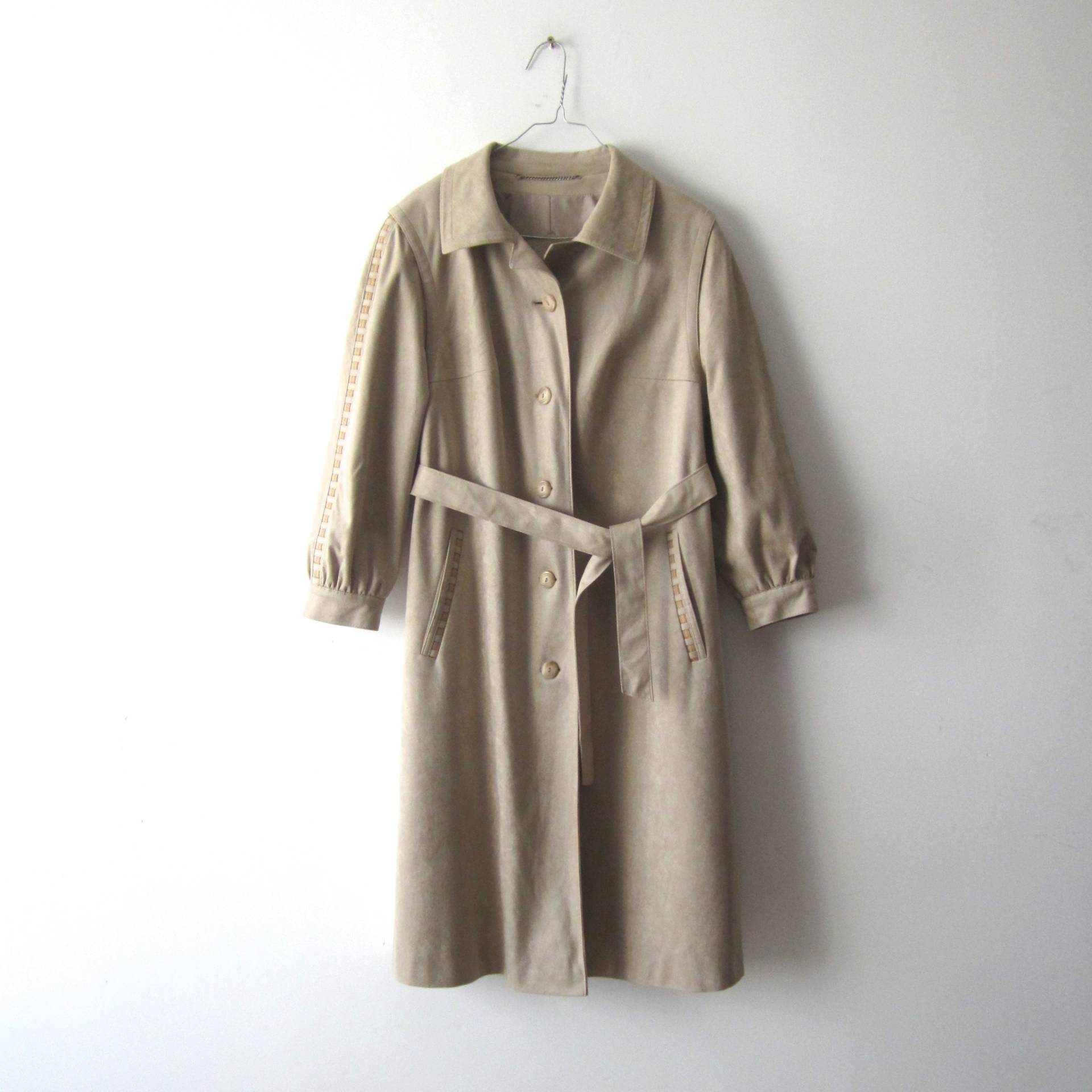 Vintage Damen Trench Mantel Frühling Herbst Romantisch Overcoat Medium Size Beige Bestickt Coat Classic Retro Mit Gürtel von VintageSisBro