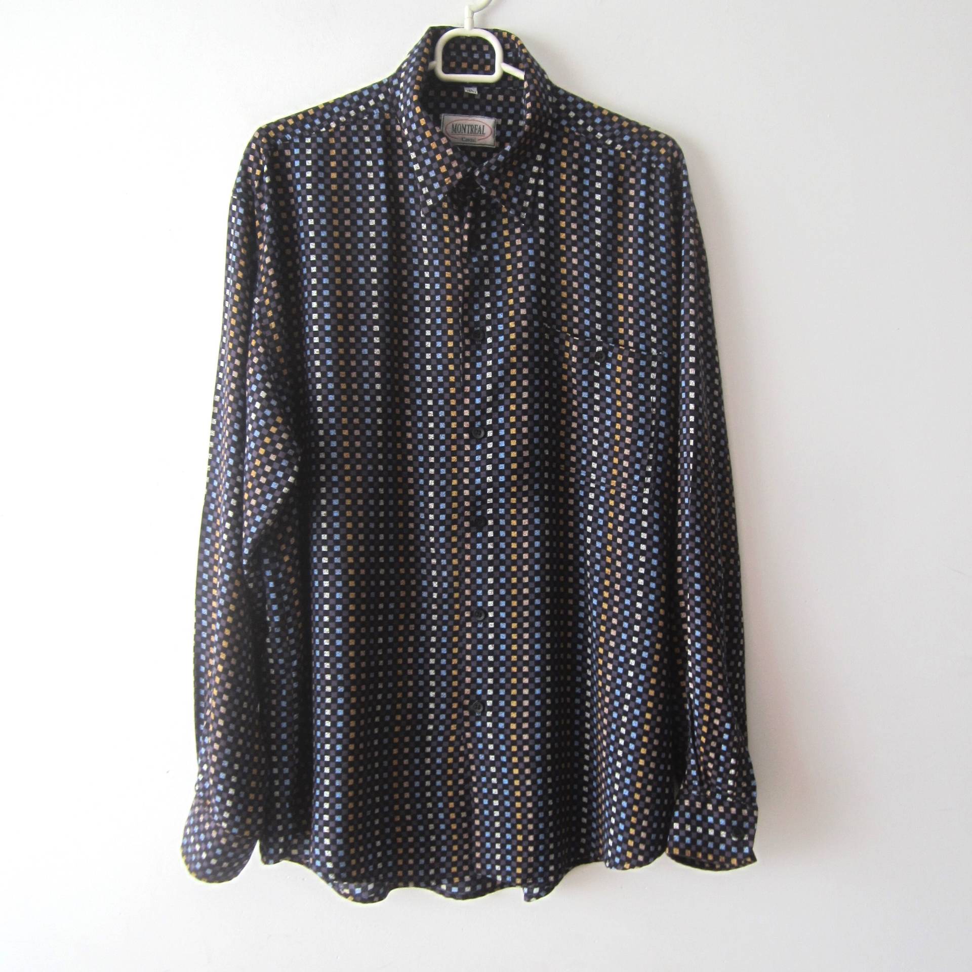 Vintage Extra Große Karierte Herren Shirt Button Up Langarm Top Kariert Kleid Viskose Weiche Jeden Tag von VintageSisBro