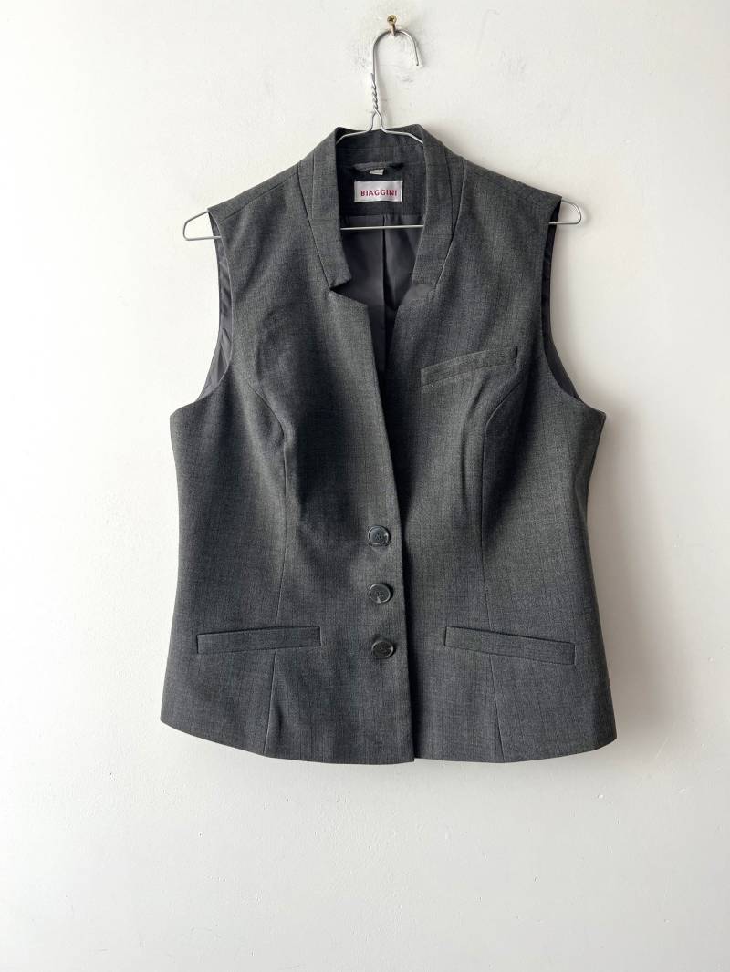 Vintage Große Größe Damen Weste Button-Up Grau Gestreifte Elegante Bürofrauen Formelle Dame von VintageSisBro