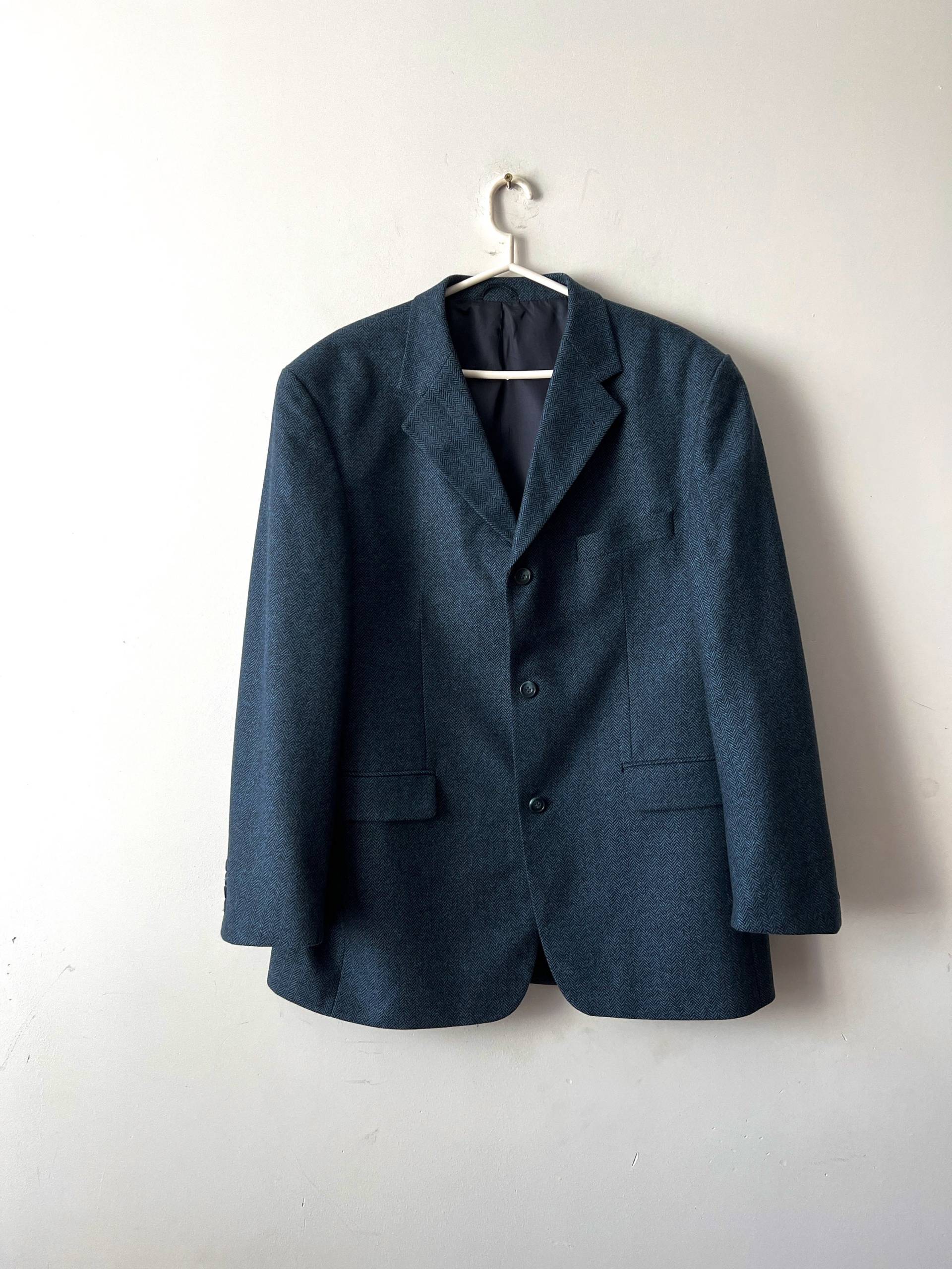 Vintage Herringbone Wolle Jacke Sport Mantel Herren Blau Urban Casual Alltagssport Größe Extra Groß Oxford von VintageSisBro