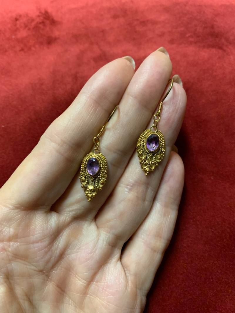 Hübsche Amethyst Piercing Ohrringe Aus Sterling Silber Und Gold Vermeil von VintageSixEstate