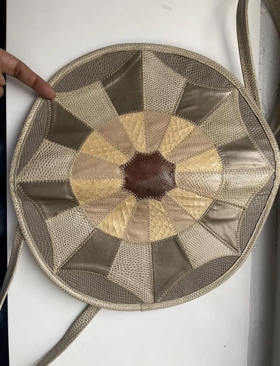 Vintage Museumskunst Furst & Mooney Patchwork Ledertasche Zu Tragen. Kreis/Halbmond, Grau Beige.(Schulter Oder Clutch von VintageSoulFood