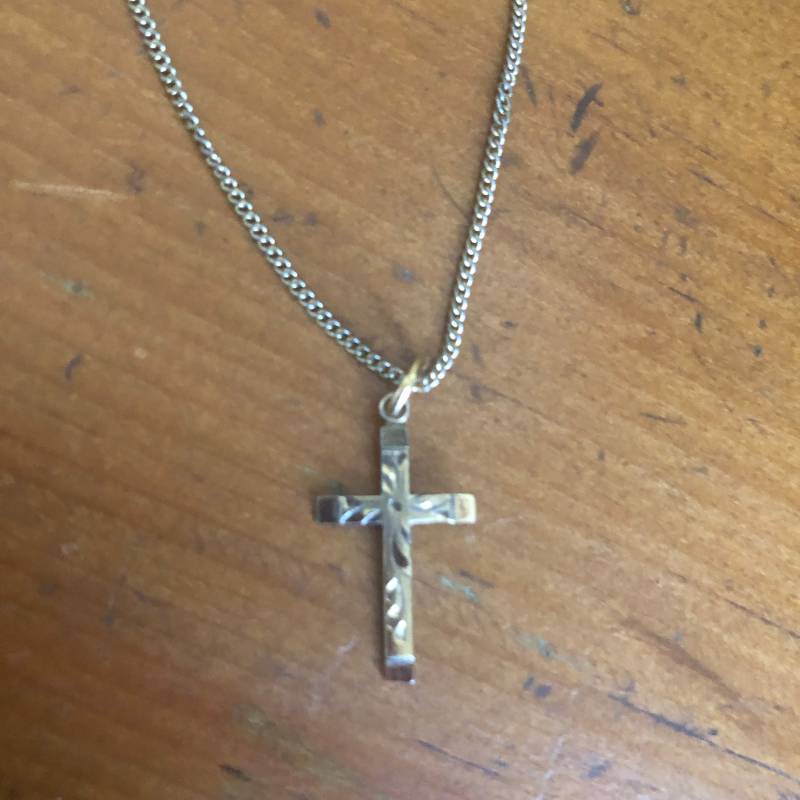Kapelle Sterling Gold Geätzt Kreuz Halskette Kette Vintage Religiösen Charme Schmuck Kommunion Taufe von VintageSpiritDesigns