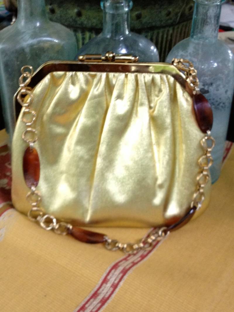 Vintage Gold Lamé Clutch Schildpatt Kette Abendtasche von VintageSpiritDesigns