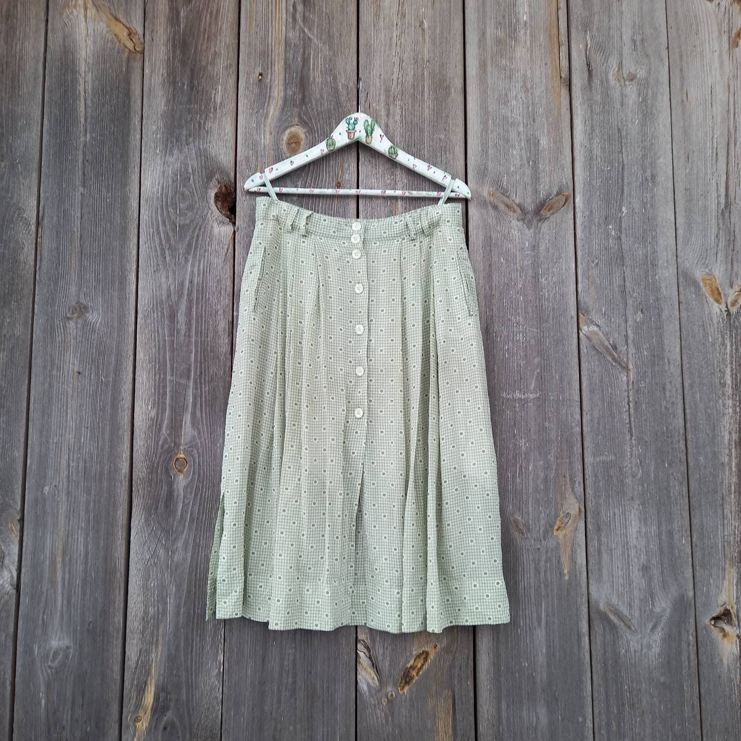 90Er Jahre Sommer Rock Frauen Grün Vintage Lange Röcke Vorne Knöpfe Festival Kleidung High Waist Boho Rustikale M L Party Romantisch von VintageSpiritUA