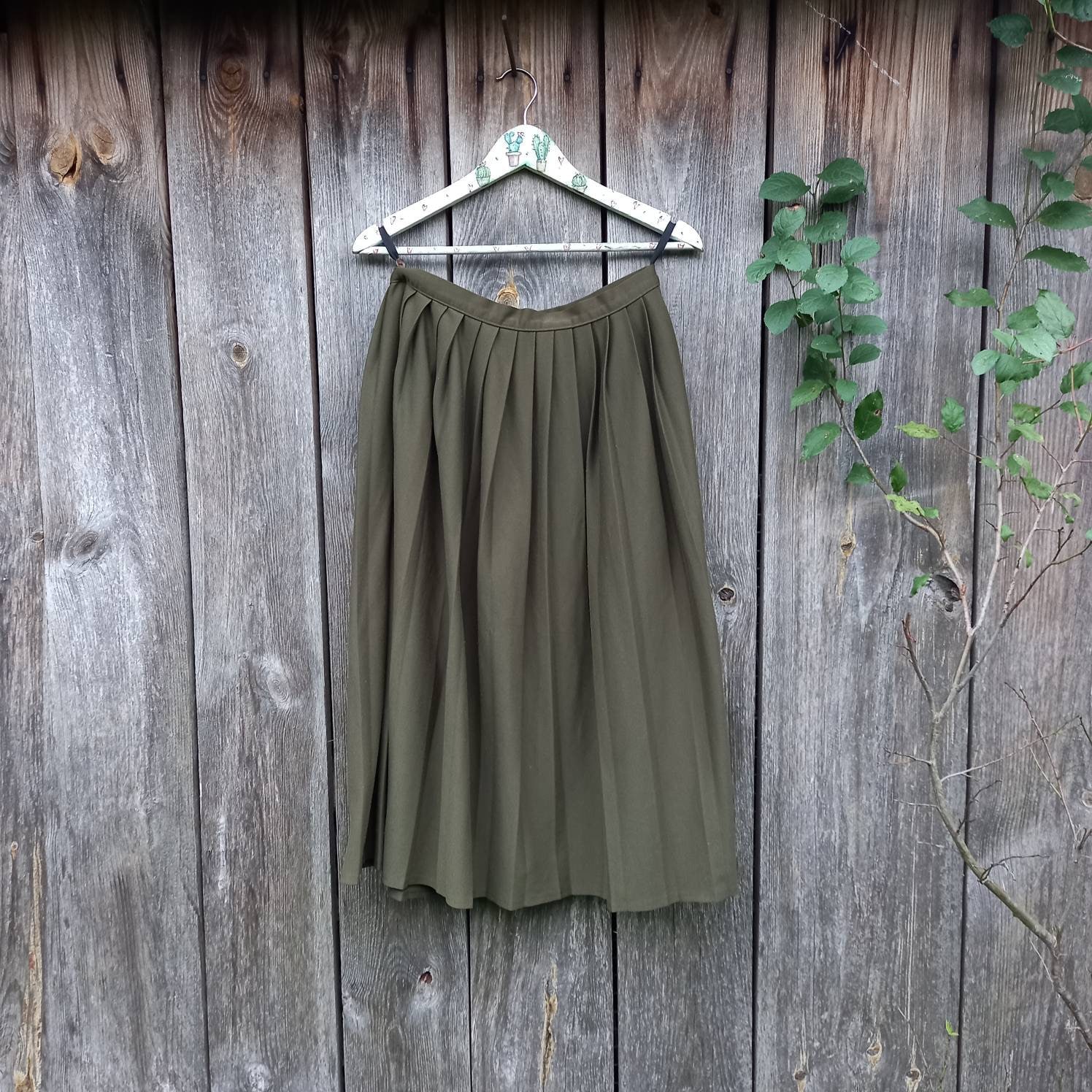 Faltenrock Für Frauen 80Er Jahre Midi Röcke Vintage Festival Herbst Kleidung 1990Er High Waist Grün Khaki Militär Maxi Olive Urban M/L von VintageSpiritUA