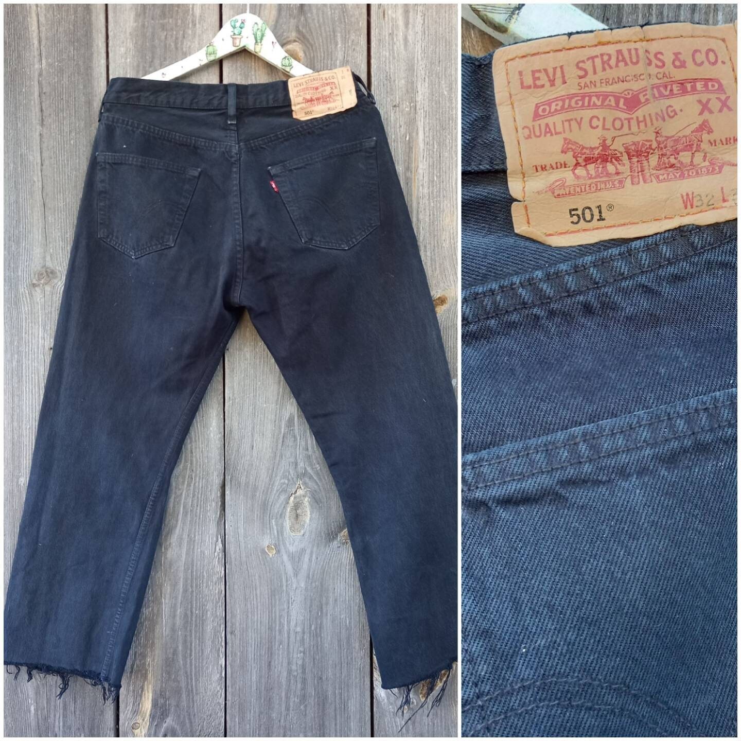 Levis 501 32 High Waisted Jeans Männer Selvedge Boyfriend Vintage Denim Mom Zerrissene Distressed Schwarz Unisex Made in Usa W32 L32 Coole 80Er 90Er von VintageSpiritUA