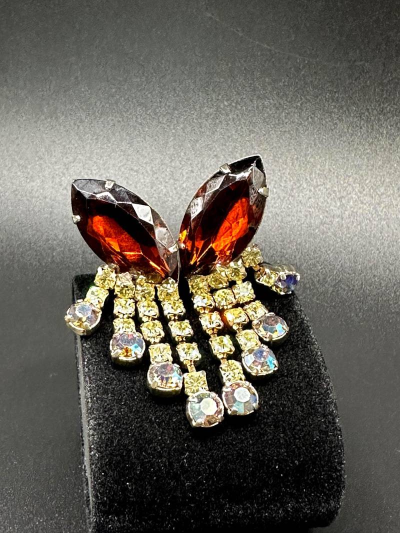 Cocktail Party Ohrclips Vintage 50S - 1960S Hollywood Glamour Clip Ohrringe Mit Kristallen Und Fantastisch Funkelnden Strass Steinen von VintageStarsParis