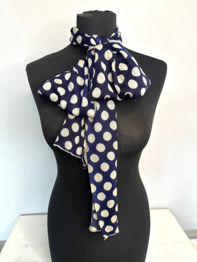 Codello Tuch Polka Dot Pünktchen Schal Halstuch Dunkelblau Weiß, Sehr Gute Qualität, Zeitlos Schön von VintageStarsParis