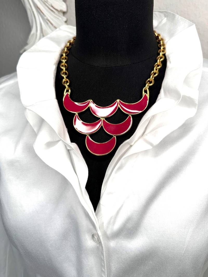 Designer Monet Halskette Hochwertige, Vergoldete Haute Couture Collier Kette Himbeeren Farbe Emailliert von VintageStarsParis