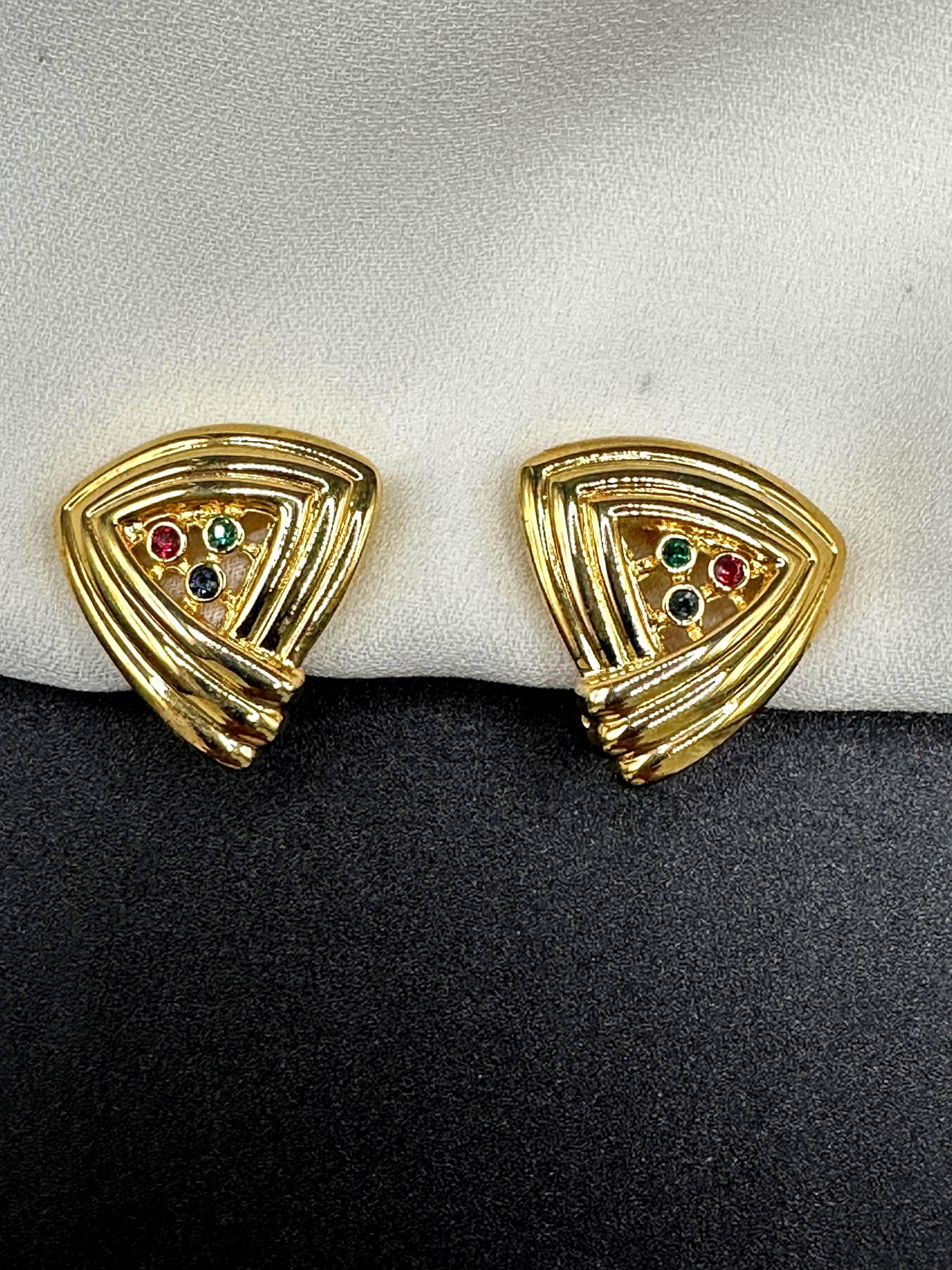 Designer Soleil Ohrclips, Signierte Vintage 1980S Strass Verzierte, Glänzend Vergoldete, Hochwertige Clip Ohrringe von VintageStarsParis