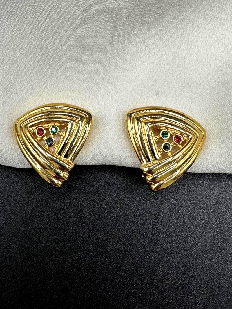 Designer Soleil Ohrclips, Signierte Vintage 1980S Strass Verzierte, Glänzend Vergoldete, Hochwertige Clip Ohrringe von VintageStarsParis