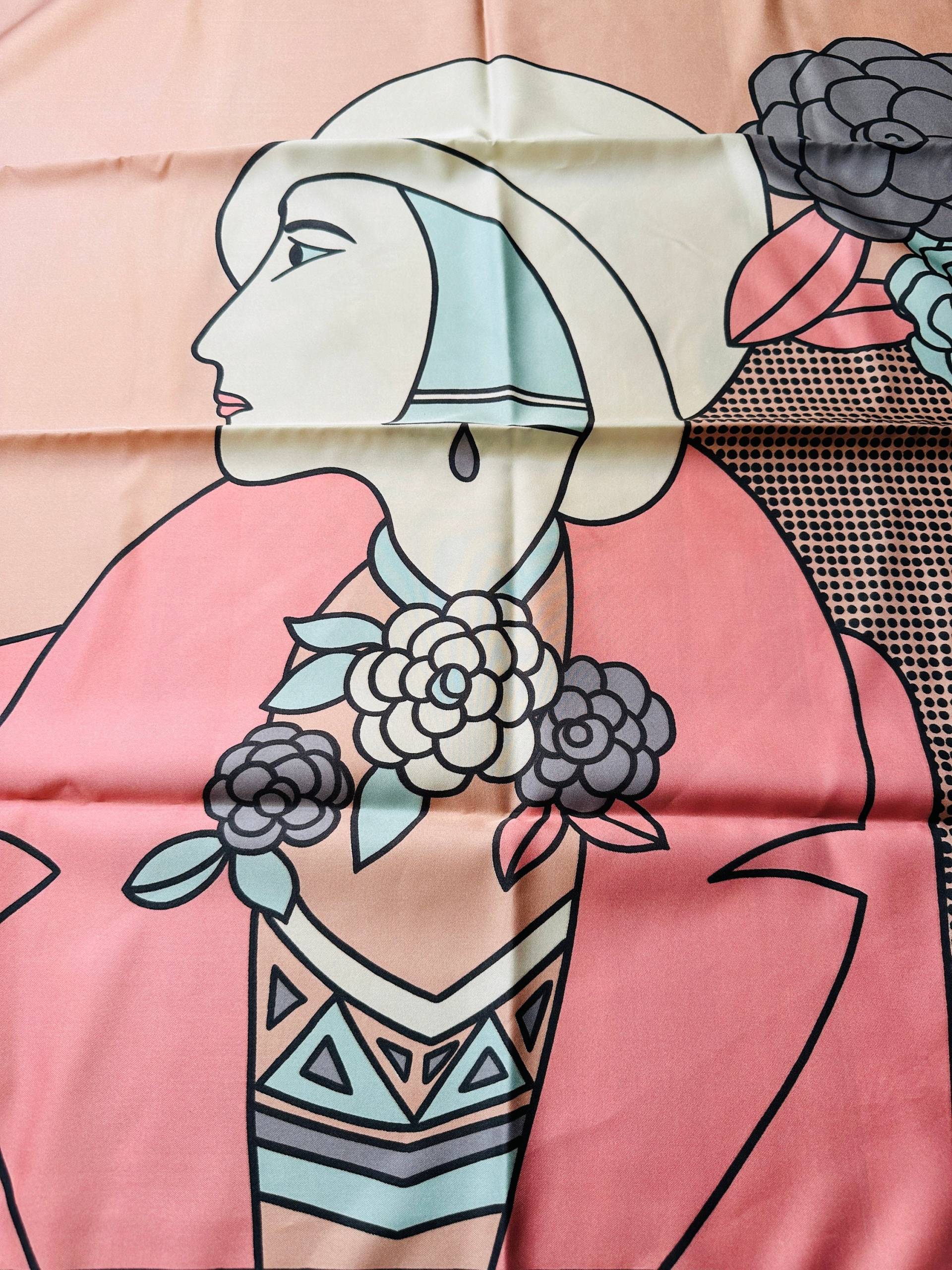 Flapper Girl Halstuch Art Deco Lady Design Seltenes Vintage Designer Hauber Tuch von VintageStarsParis