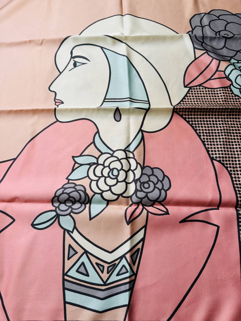 Flapper Girl Halstuch Art Deco Lady Design Seltenes Vintage Designer Hauber Tuch von VintageStarsParis
