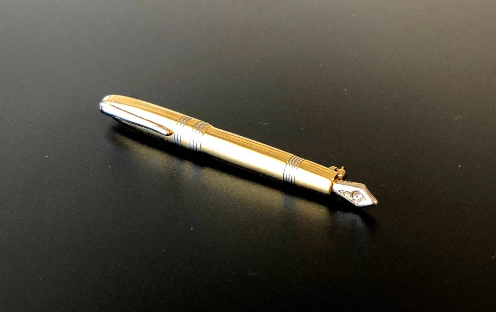 Füller Stift Brosche Vergoldet Und Versilbert Klare Strass Steine 8.5 cm Lang, Selten von VintageStarsParis