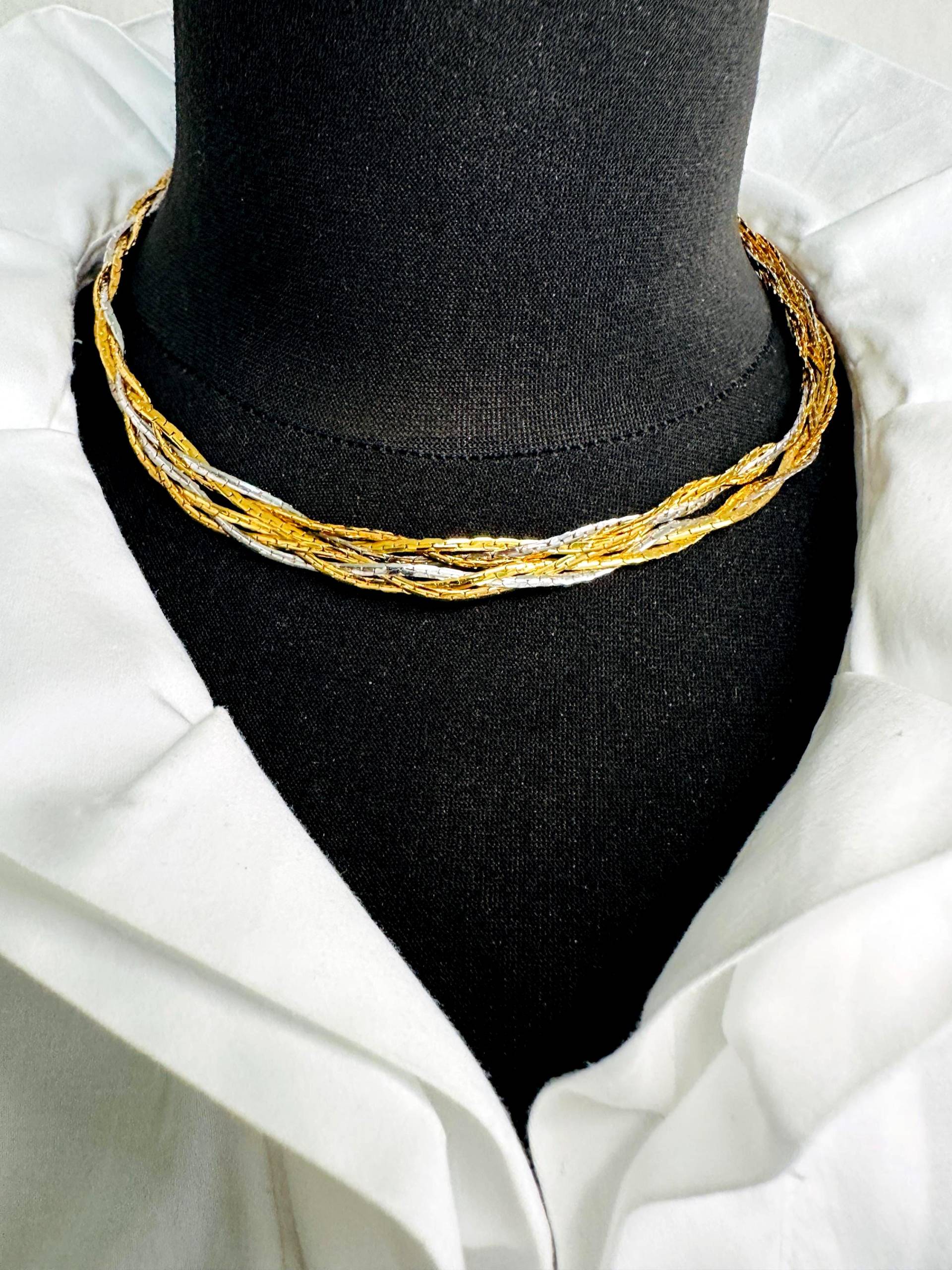 Geflochtene Elegante Halskette Hochwertige, Vergoldete Und Versilberte Vintage Collier Gliederkette, 85 cm Lang von VintageStarsParis