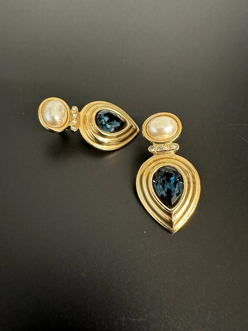 Glasperlen Kristall Ohrringe Hochwertige Vintage 80S - 1990S Couture Stil Ohrstecker 4.5 cm Lang von VintageStarsParis