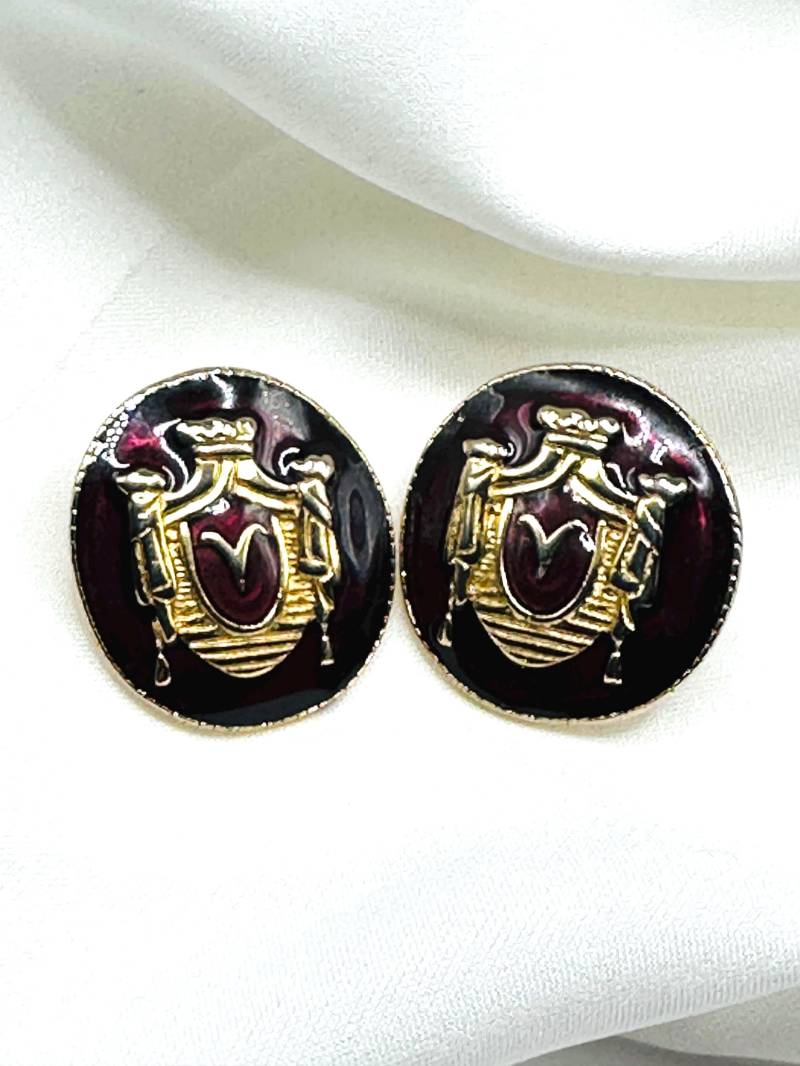 Lila Emaillierte Ohrringe Aubergine Lila Farbe Vintage 1980S Vergoldete & Hochwertige Ohrstecker, Eleganter Ohrschmuck von VintageStarsParis