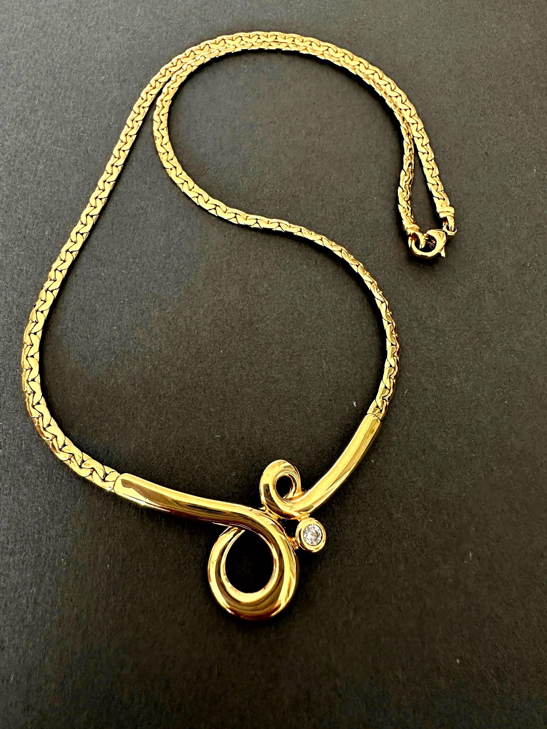 Pierre Lang Halskette Cubic Zirconia Verzierte, Hochwertige Vintage Collier Kette, Tadelloser Zustand, Sehr Gute Qualität, Pl Signiert von VintageStarsParis