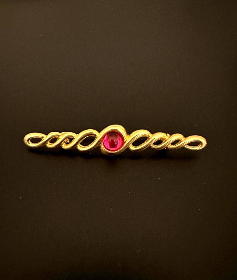 Pink Lucite Brosche, Original Vintage 1980S Farbe Cabochon Verzierte 8 cm Langer Blickfänger Schmuck von VintageStarsParis