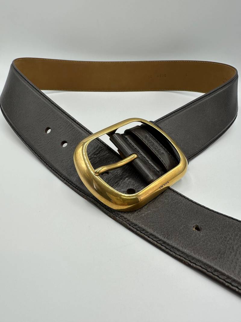 Prada Leder Gürtel Vintage Haute Couture Designer Ledergürtel in Braun, Luxus Damen von VintageStarsParis