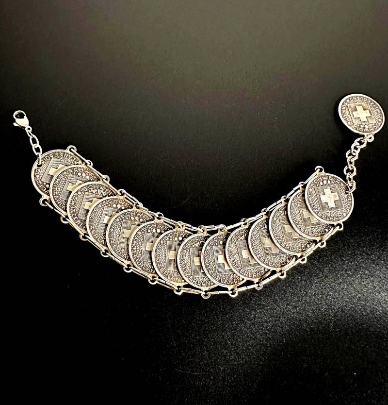 Schweiz Münzen Armband Switzerland Vintage Gliederarmband von VintageStarsParis