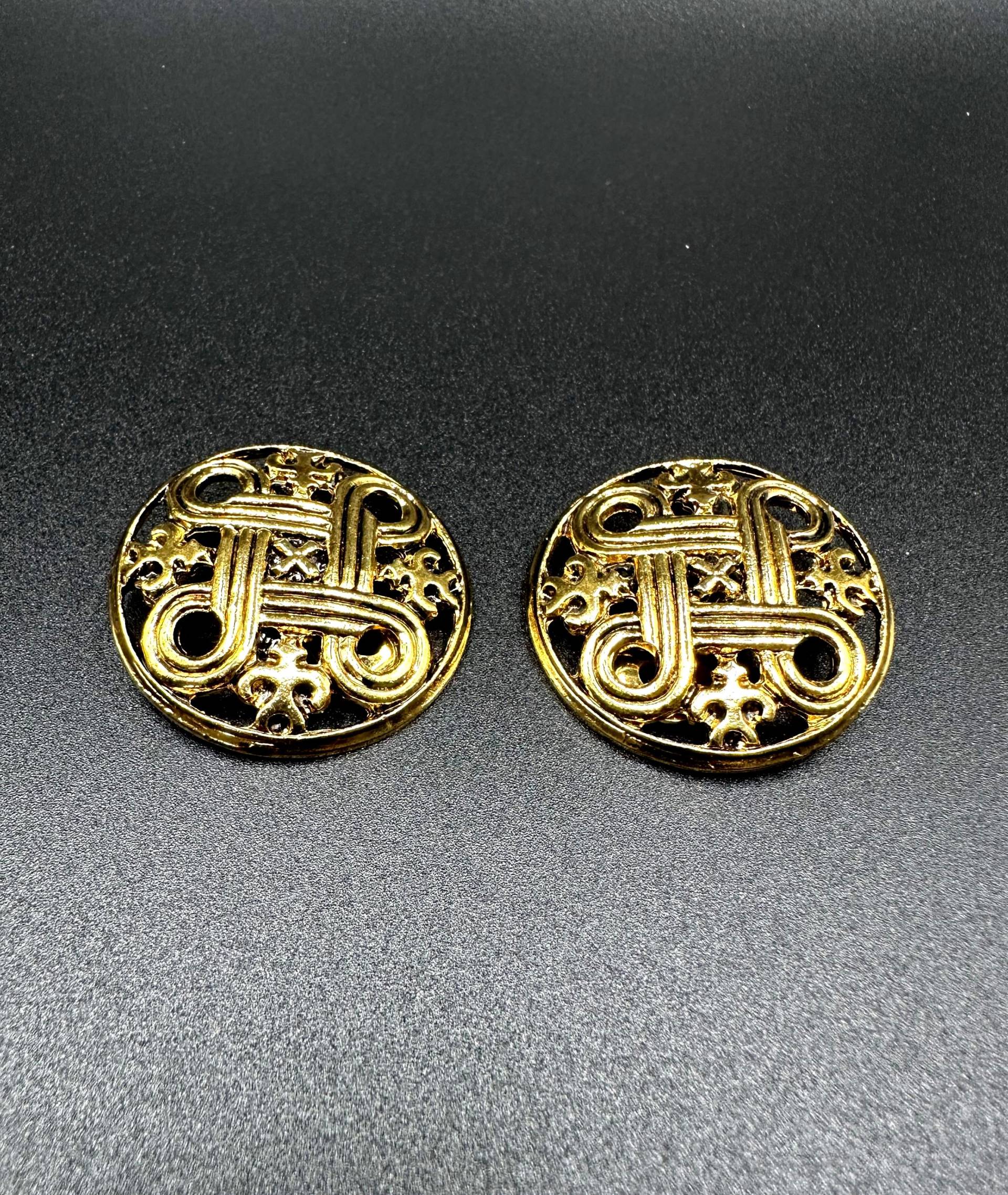 Vergoldete Boho Ohrclips Retro 1970S Clip Ohrringe Wunderschöner Vintage 1980S Ohrschmuck, 4 cm Ø von VintageStarsParis