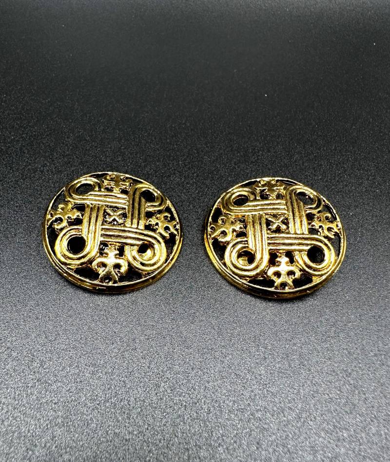 Vergoldete Boho Ohrclips Retro 1970S Clip Ohrringe Wunderschöner Vintage 1980S Ohrschmuck, 4 cm Ø von VintageStarsParis