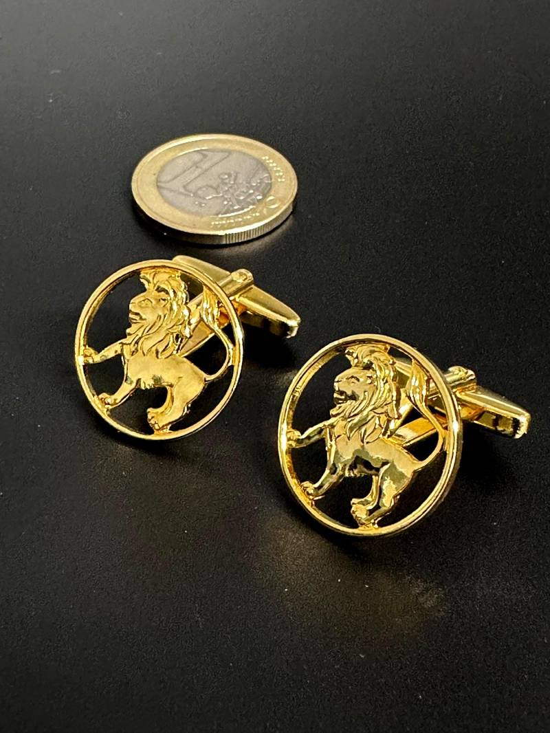 Vergoldete Löwen Manschettenknöpfe Damen Und Herren Vintage Manschetten, Gold-Plated Lion Cufflinks, Boutons De Manchette Lion von VintageStarsParis