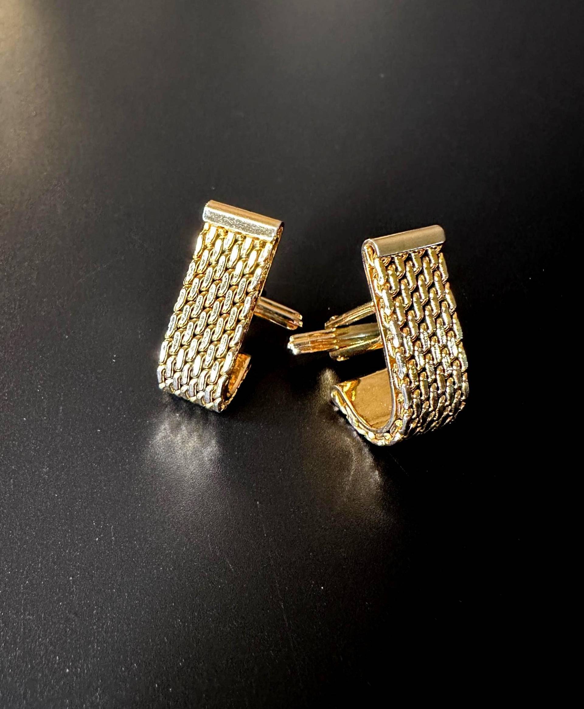 Vergoldete Mesh Manschettenknöpfe Elegante Vintage 1980S Ketten Design Manschetten von VintageStarsParis