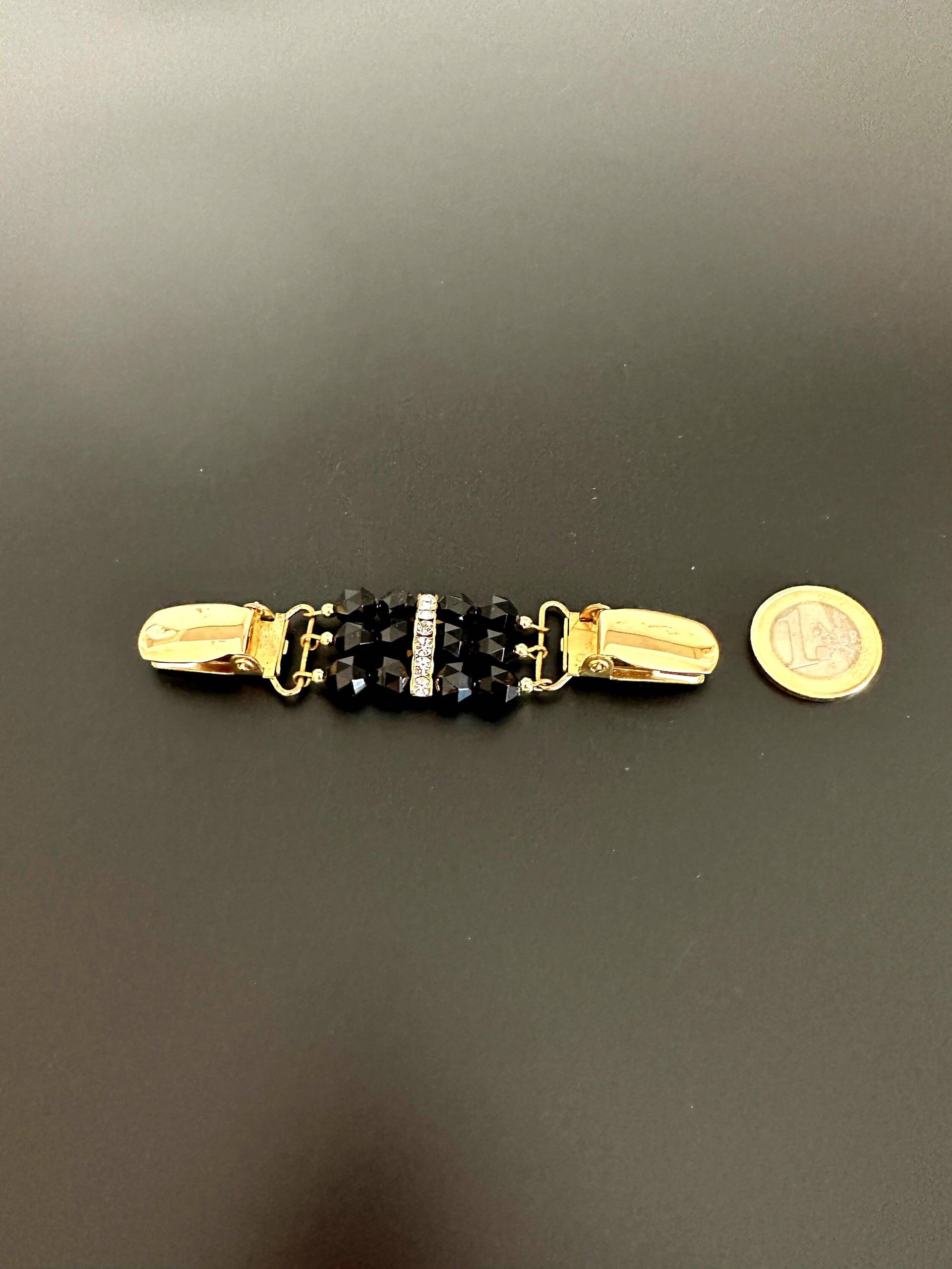 Vintage Blusenraffer Pulloverclip Brosche Mit Schwarzen Kristallen Und Klaren Strass Steinen von VintageStarsParis