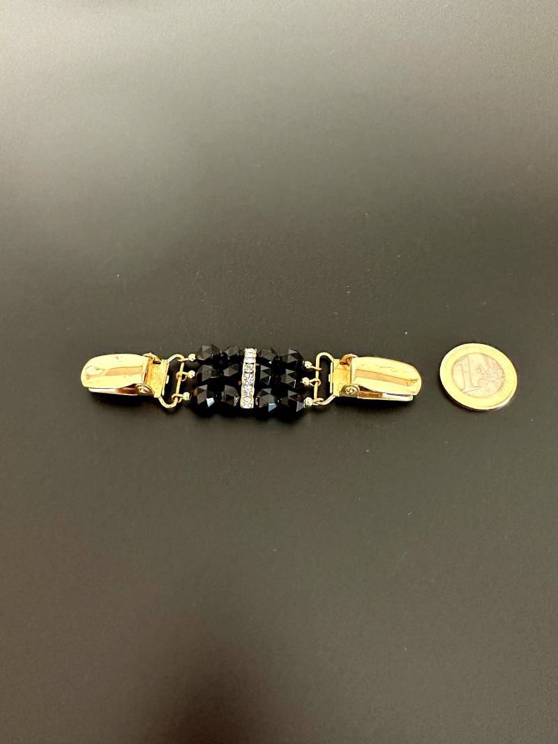 Vintage Blusenraffer Pulloverclip Brosche Mit Schwarzen Kristallen Und Klaren Strass Steinen von VintageStarsParis