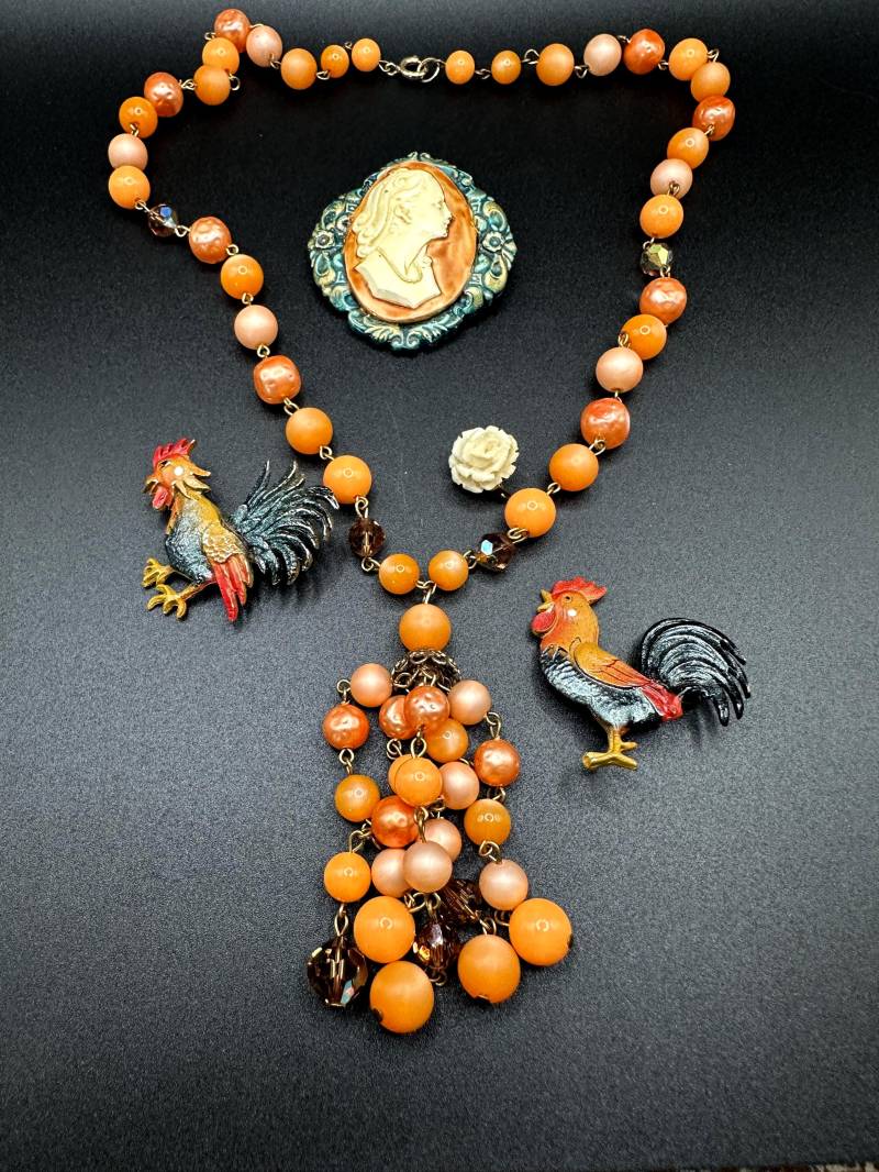 Vintage Lariat Halskette Mit Verschiedenen Broschen, Schmuck Sammlung, Du Bekommst Alle 5 Schmuckstücke Auf Den Foto's von VintageStarsParis