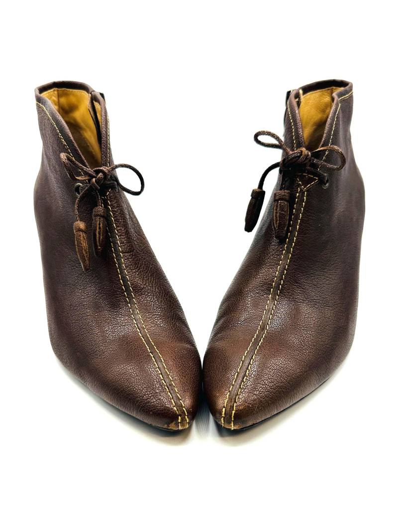 Vintage Leder Stiefeletten Booties Braune Schnürboots Damen Ankle Boots Schuhe, Kleiner Absatz, Für Herbst Und Winter, Echtes von VintageStarsParis
