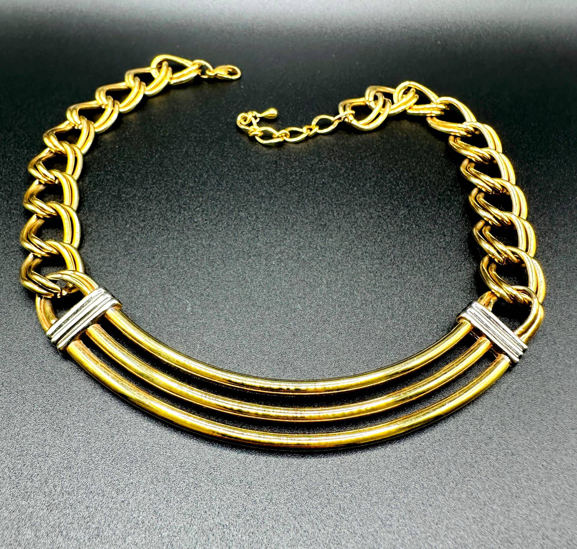 Vintage Statement Halskette 1980S Vergoldete Und Versilberte Gliederkette - Zeitlos Klassisch Elegant Schmückend von VintageStarsParis