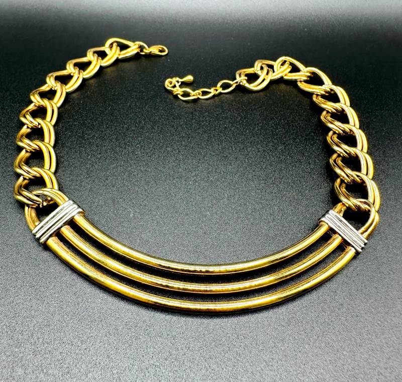 Vintage Statement Halskette 1980S Vergoldete Und Versilberte Gliederkette - Zeitlos Klassisch Elegant Schmückend von VintageStarsParis