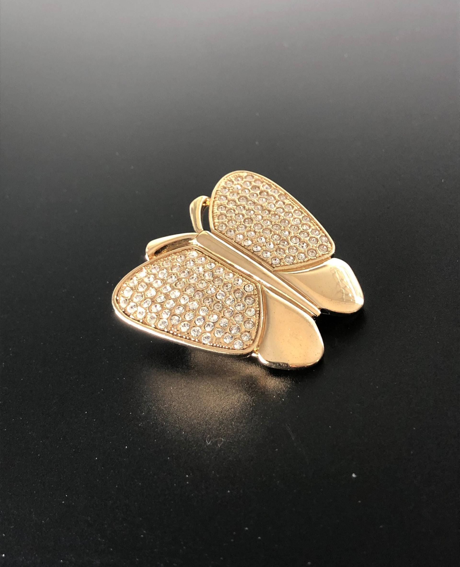 strass Schmetterling Kleiderclip Hochwertiger Wunderschöner Sehr Schön Funkelnder Vintage 1980S Tuch Tücher Seidentuch Clip Kleider Klip von VintageStarsParis