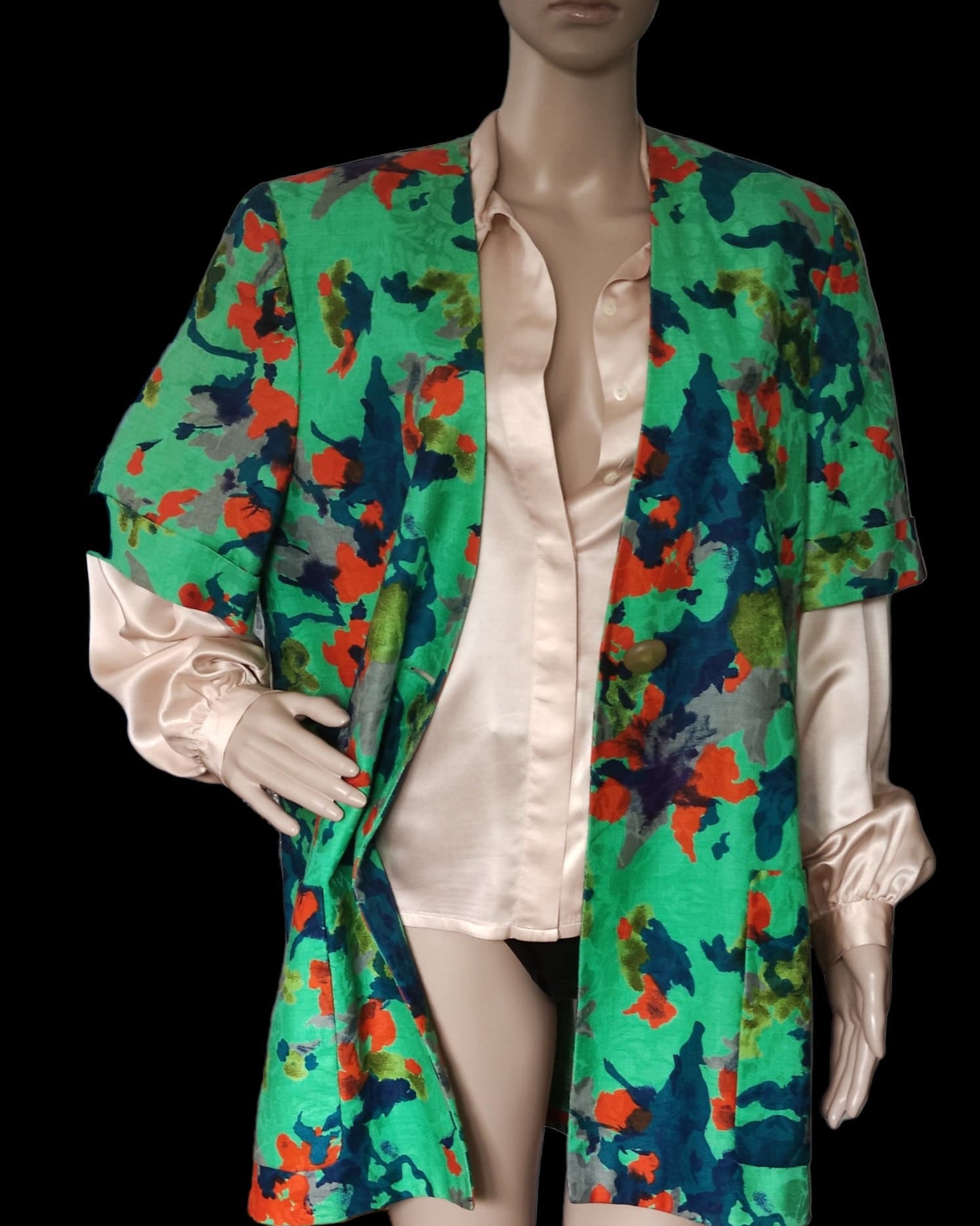 Electre - Lange Jacke Kurze Ärmel, Blumendruck Vintage 80Er Größe 40Fr Electre - Lange Jacke Kurze Ärmel, Blumendruck Vintage 80Er Größe 40Fr von VintageStorie