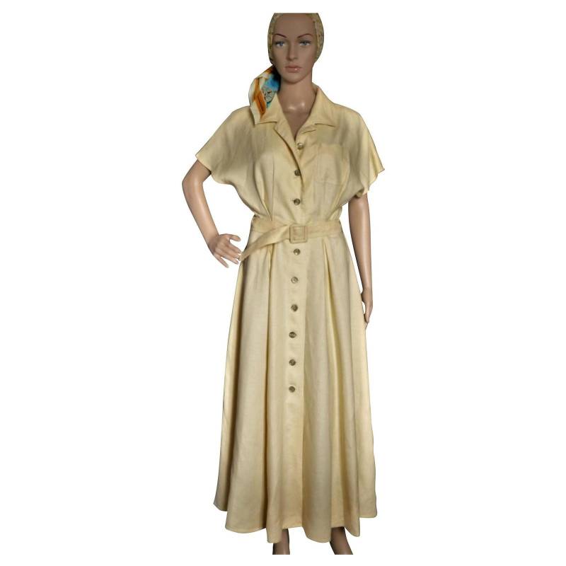 Zapa - Langes Pastellgelbes Leinenkleid Vintage 90Er Jahre Größe 40Fr Zapa - Langes Pastellgelbes Leinenkleid Vintage 90Er Jahre Größe 40Fr von VintageStorie