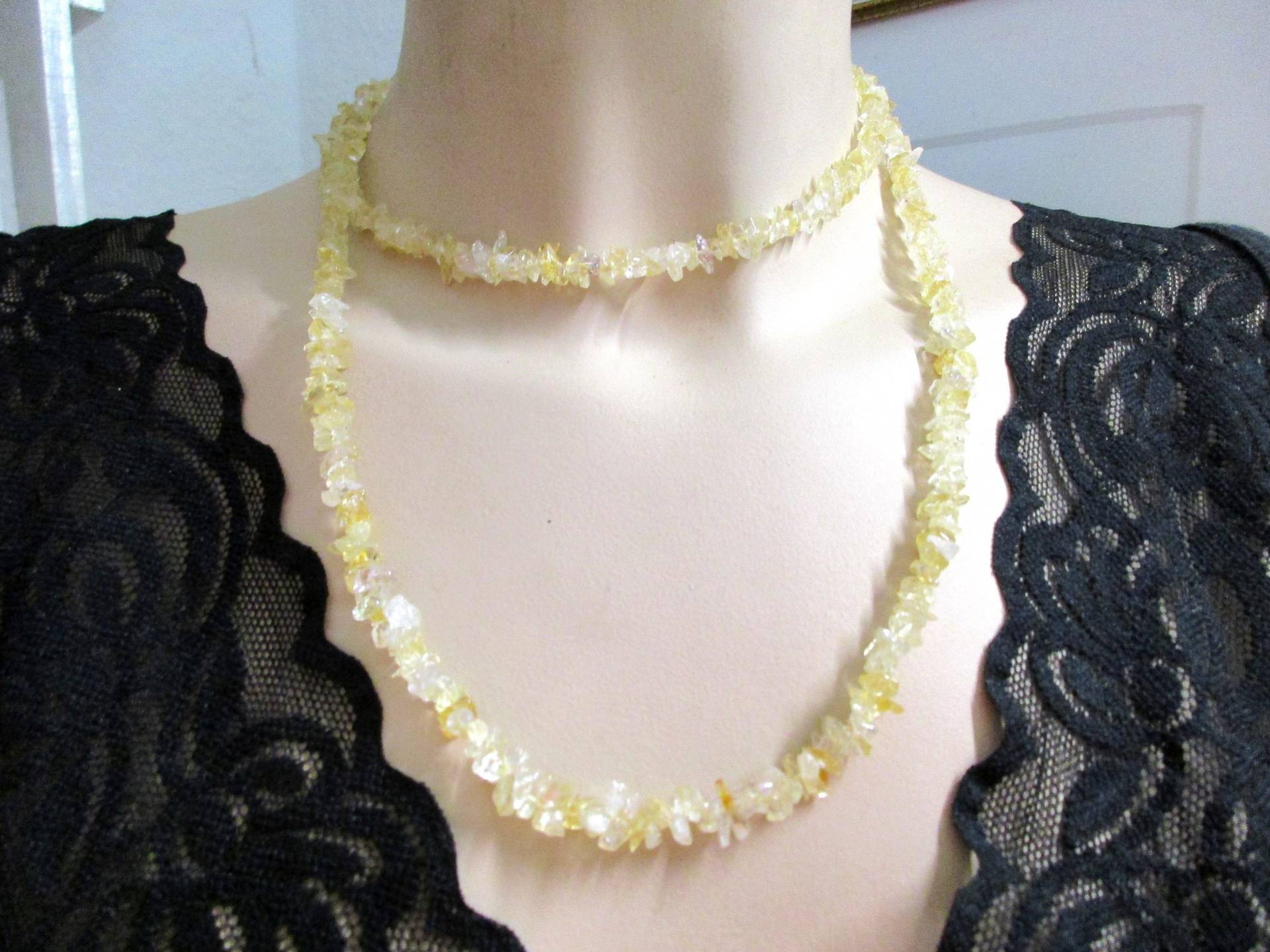 Lange Citrin Splitter Kette 90 cm Hell Endlos Zitrin von VintageTausendSchoen